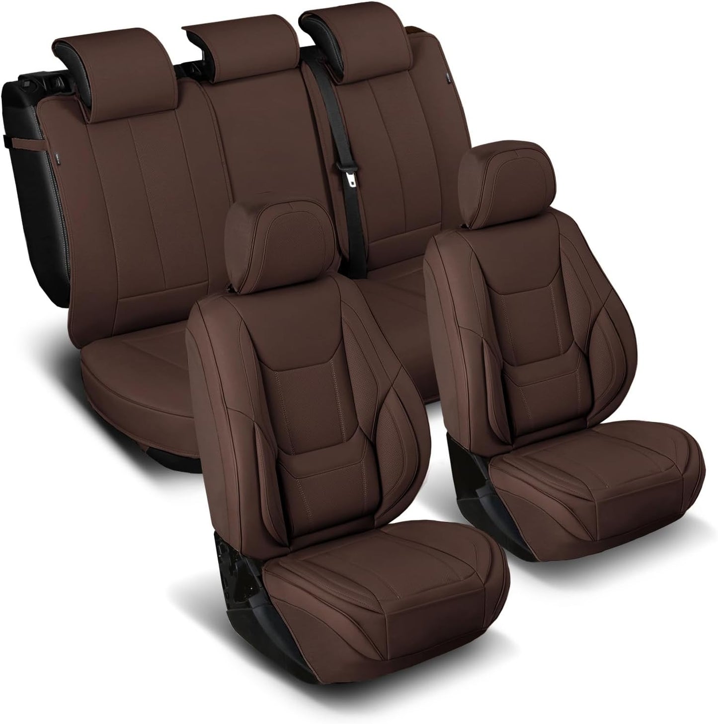 Coverland Custom Car Seat Covers Compatible with 2007-2014 Sierra 2500HD Crew Cab - Premium Leather Non-Slip Memory Foam Waterproof Interior Protector Full Set-Dark Brown [See Size Chart-Size X136]