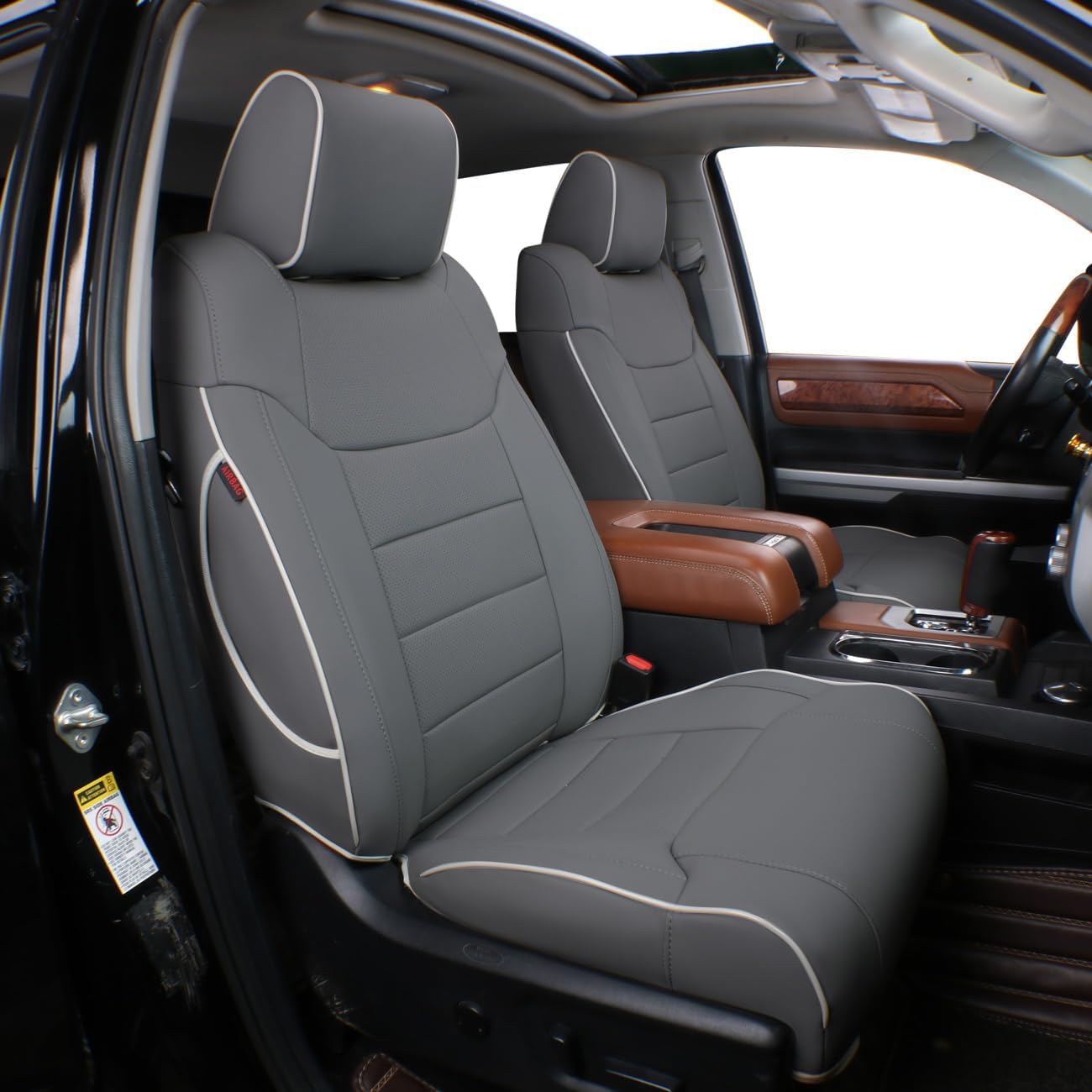 EKR Custom Fit Tacoma Car Seat Covers for Select Toyota Tacoma 2016 2017 2018 2019 2020 2021 2022 2023 Double Cab/Crew Cab -Full Set,Leather(Gray)