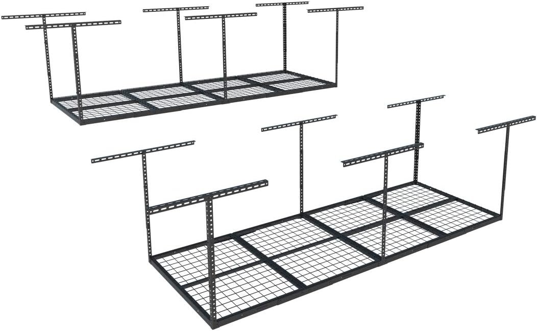 FLEXIMOUNTS 3x8 Overhead Garage Storage Rack,Adjustable Storage Organization System,Heavy Duty Metal Garage Ceiling Storage Racks,2 pack,Black