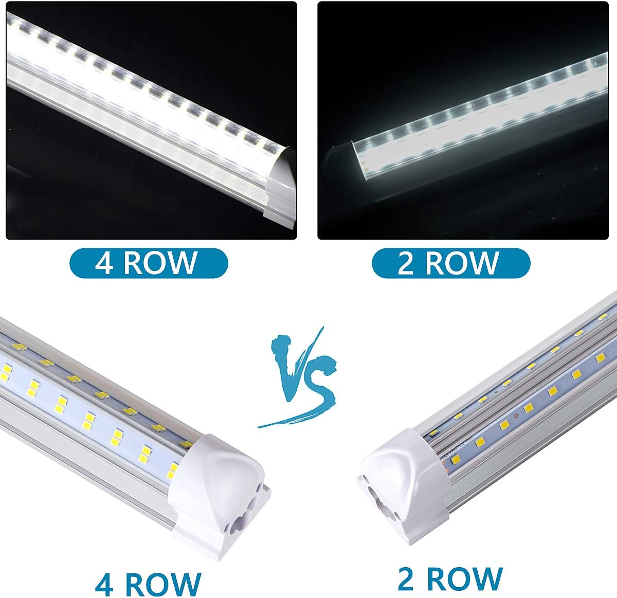 4FT LED Shop Light Fixture, 60W 6500lm 5000K(Super Bright White) Clear, T8 Integrated LED Tube Light Fixtures,V Shape, High Output, with On/Off Switch,Plug and Play,25PCS
