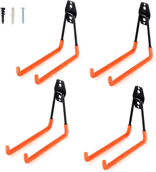 AOBEN Garage Hooks Heavy Duty, Steel Garage Storage Hooks, Utility Tool Hangers and Combinable Wall Mount for Organizing Ladder, Hold Chairs, Heavy Tools (Large U, 4 Pack)