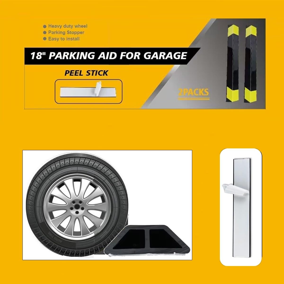 18" Heavy Duty Parking Aid for Garage, Car Parking Stopper for Garage 2 Pack, Parking Aids Protects Car, Parking Stopper Easy to Install (2 Pack 18" L x 1.25H)