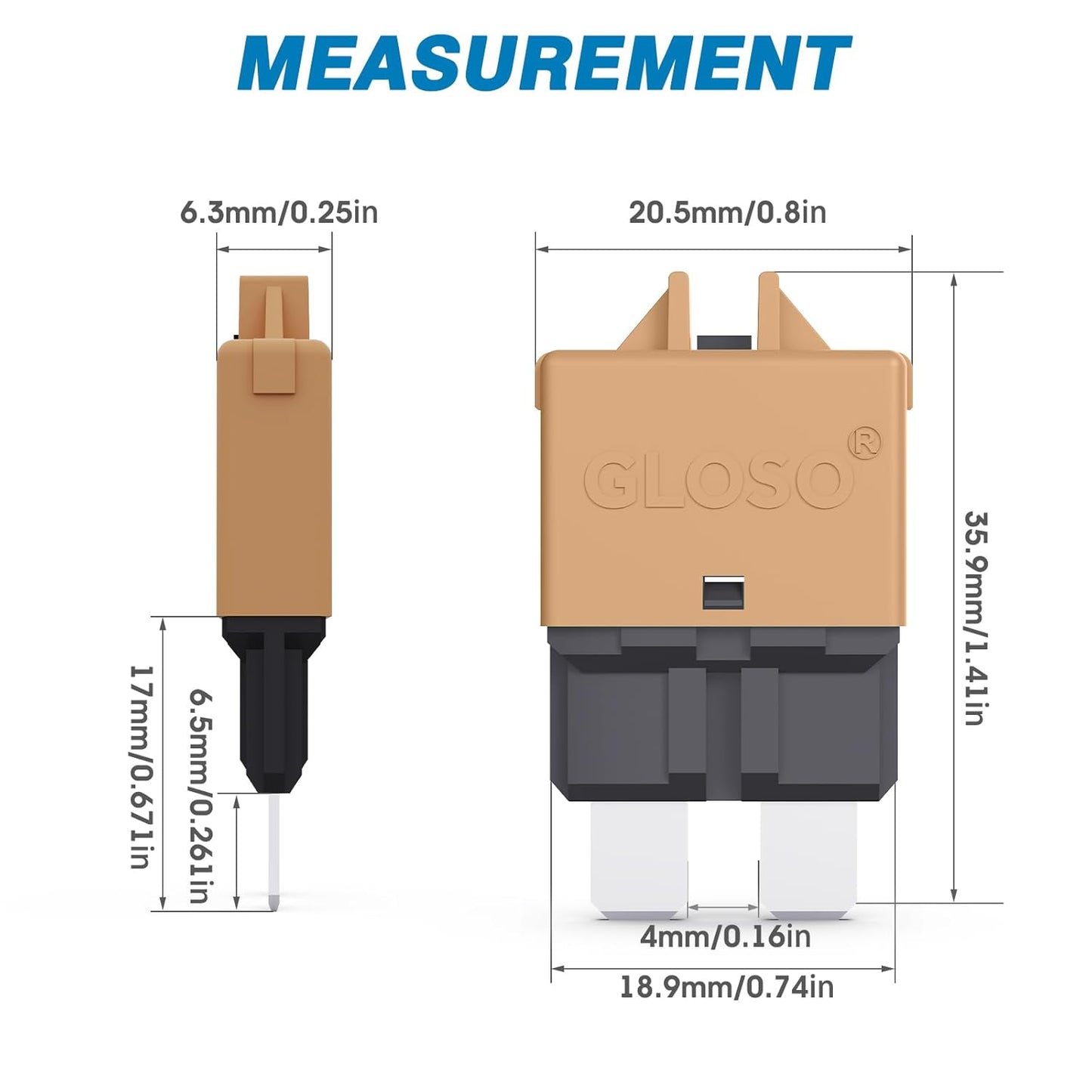 GLOSO Circuit Breakers E39 Manual (T3) Reset Low Profile ATC/ATO (5A - 25 Pack)