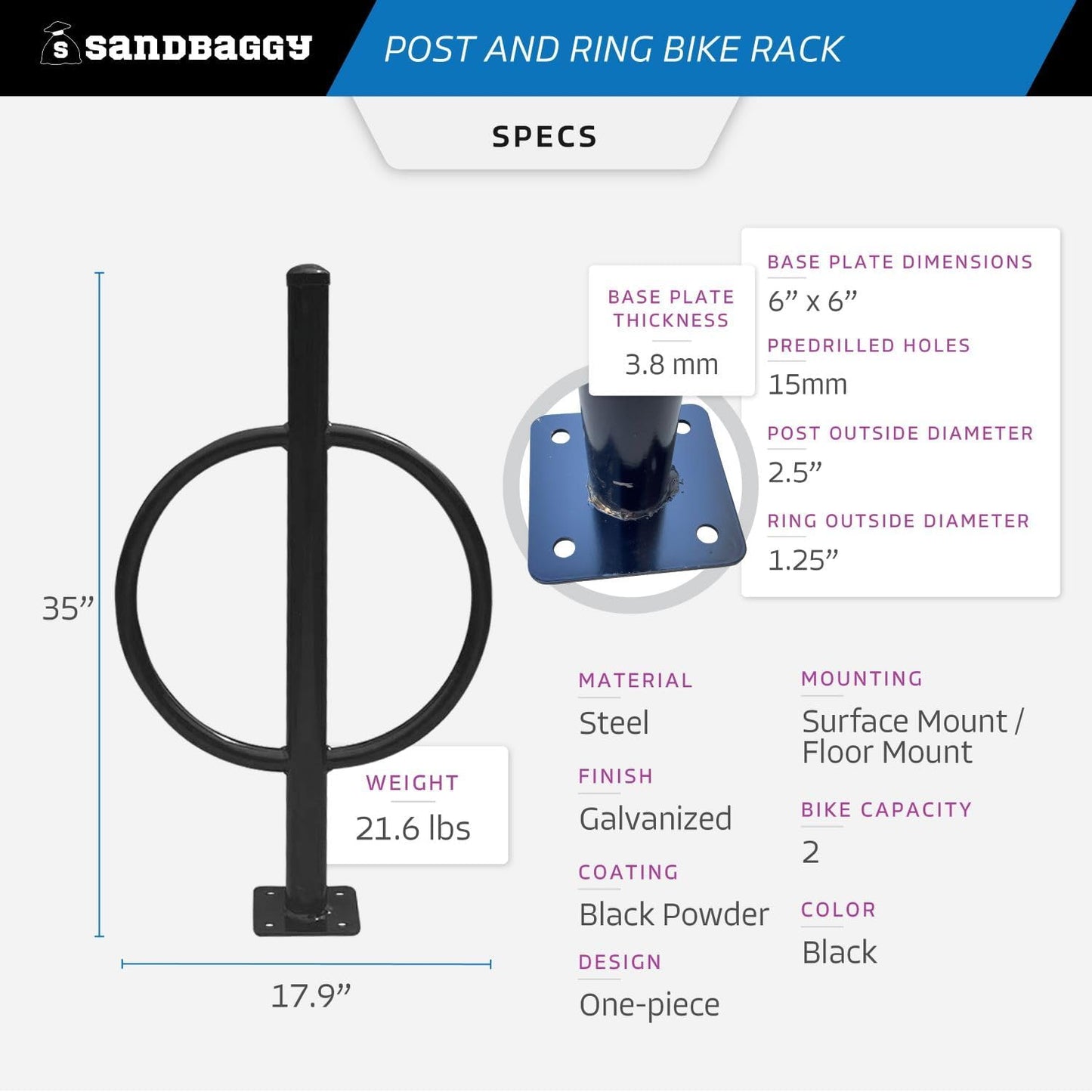Sandbaggy Commercial Bike Racks - Galvanized Steel - Anti-Theft Design - In Ground, Apartments, Sidewalks, Industrial