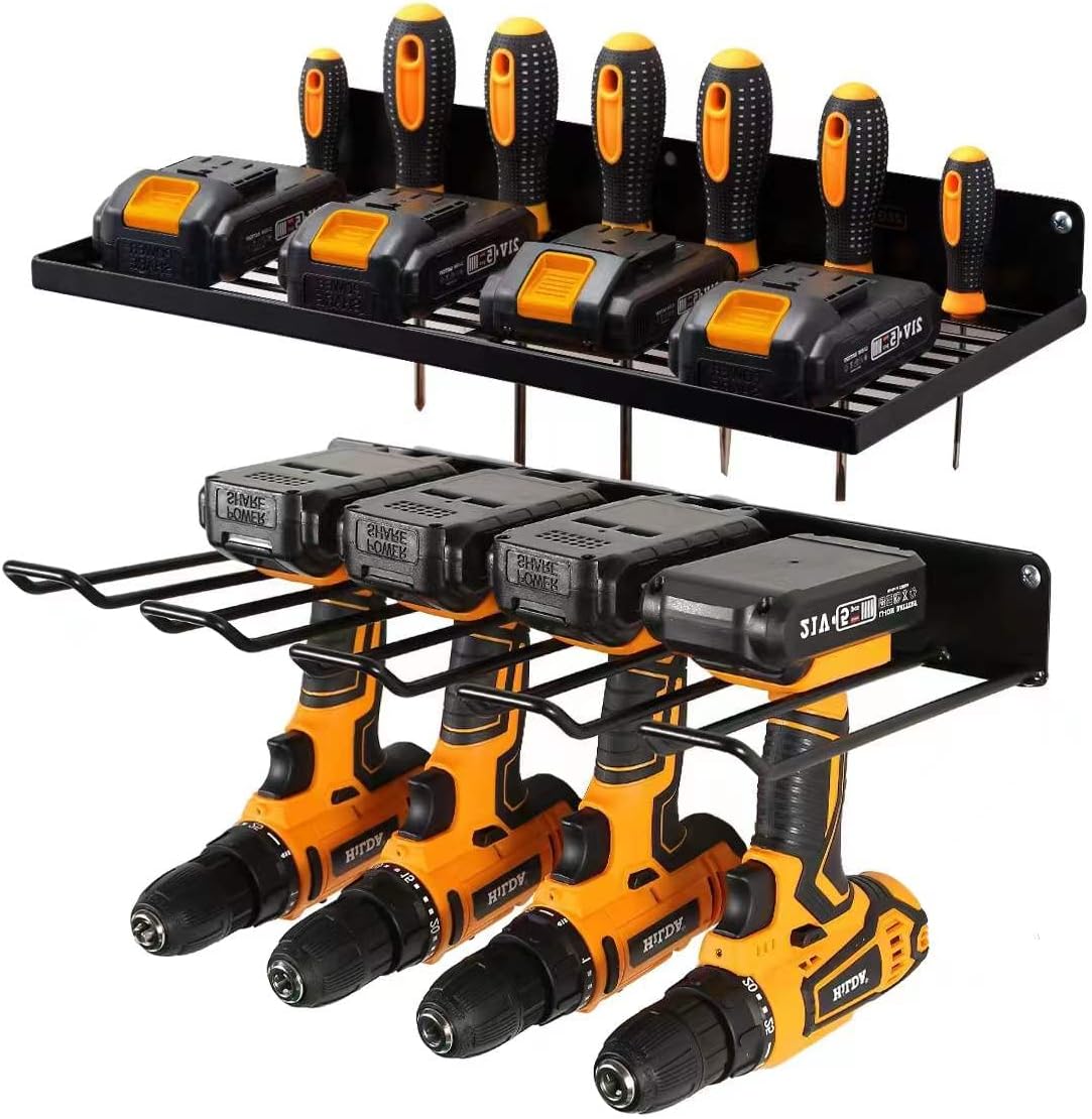 Power Tool Organizer with Charging Station,Drill Holder Wall Mount,Garage Storage Shelves for Organization and Storage,Heavy Duty Pegboard Wall Organizer Set Solid Metal Black