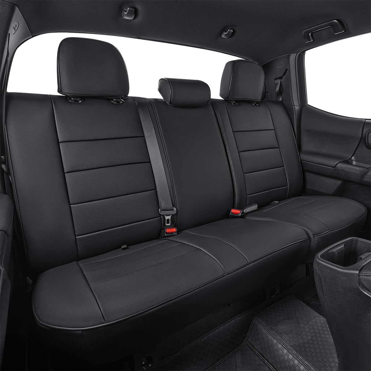EKR Custom Fit Tacoma Car Seat Covers for Select Toyota Tacoma 2016 2017 2018 2019 2020 2021 2022 2023 Access Cab -Full Set,Leather(Black)