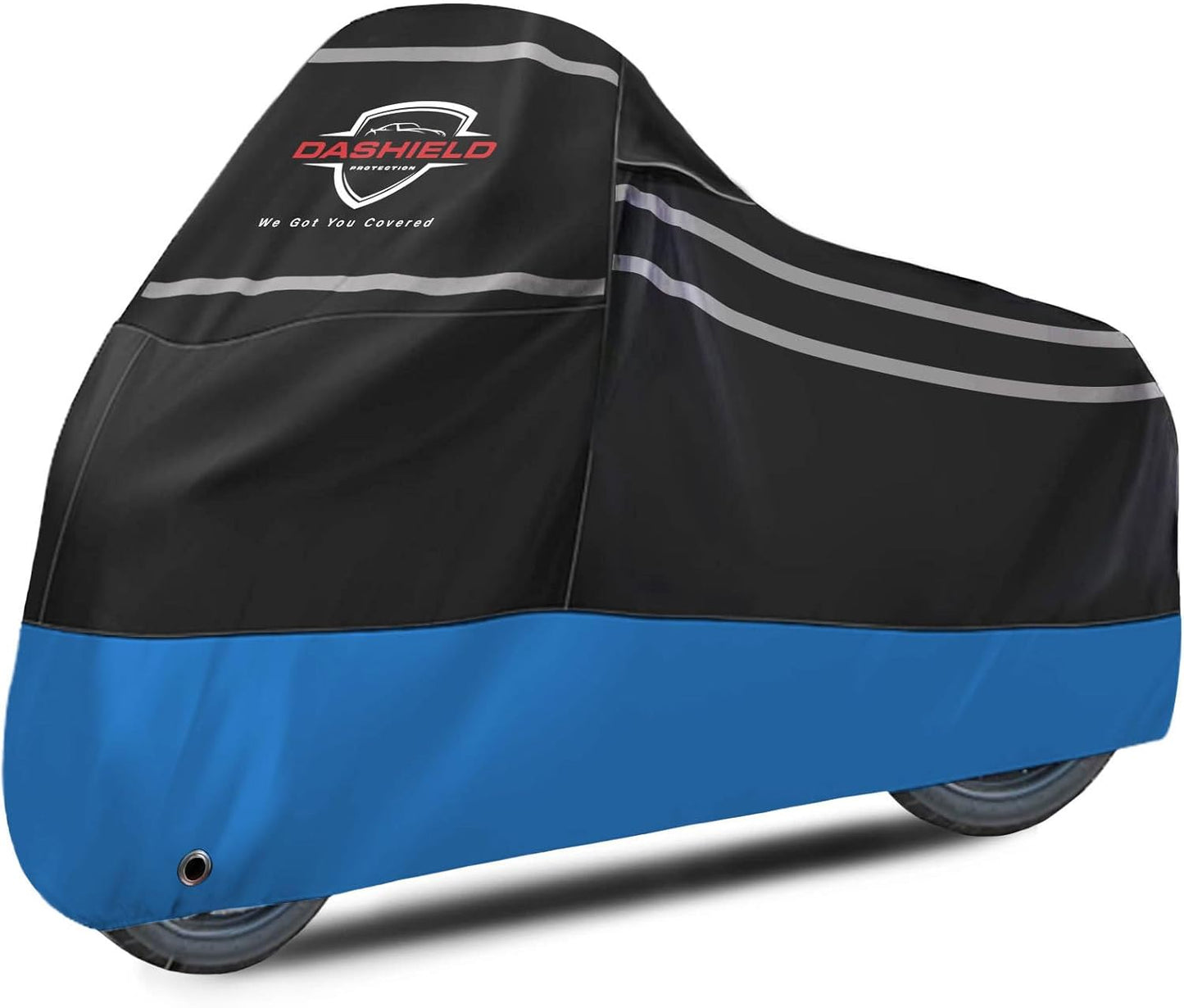 Ultimum Series Motorcycle Cover Waterproof All Weather Protection Universal Heavy Duty Night Reflector with Lock-Holes Compatible with Suzuki Harley Davidson Kawasaki Yamaha Honda Blue Medium