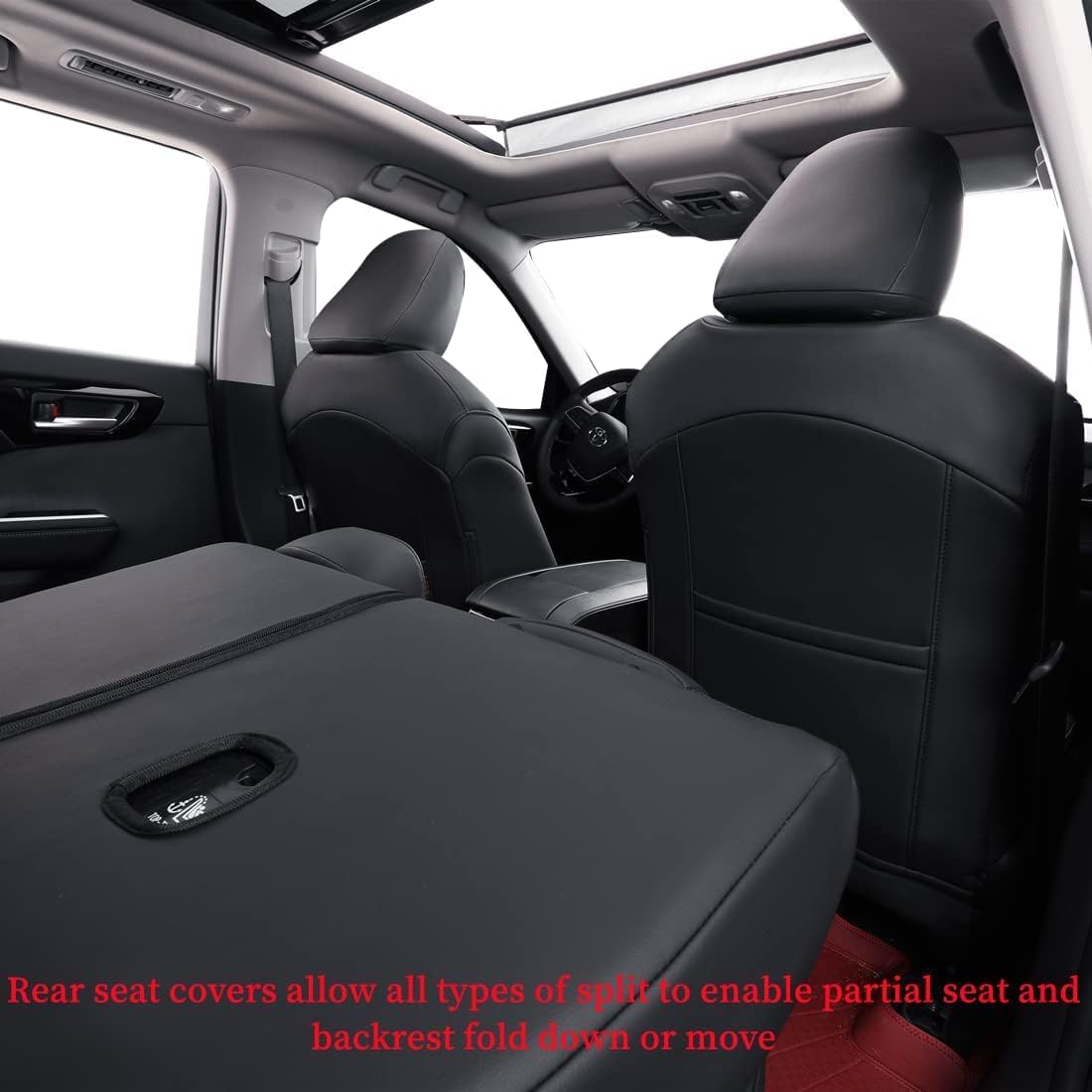 coverdream Custom Fit Camry Car Seat Covers for 2025 Toyota Camry LE,SE,Full Coverage Waterproof Leather Seat Protector(Full Set,Black/Red)