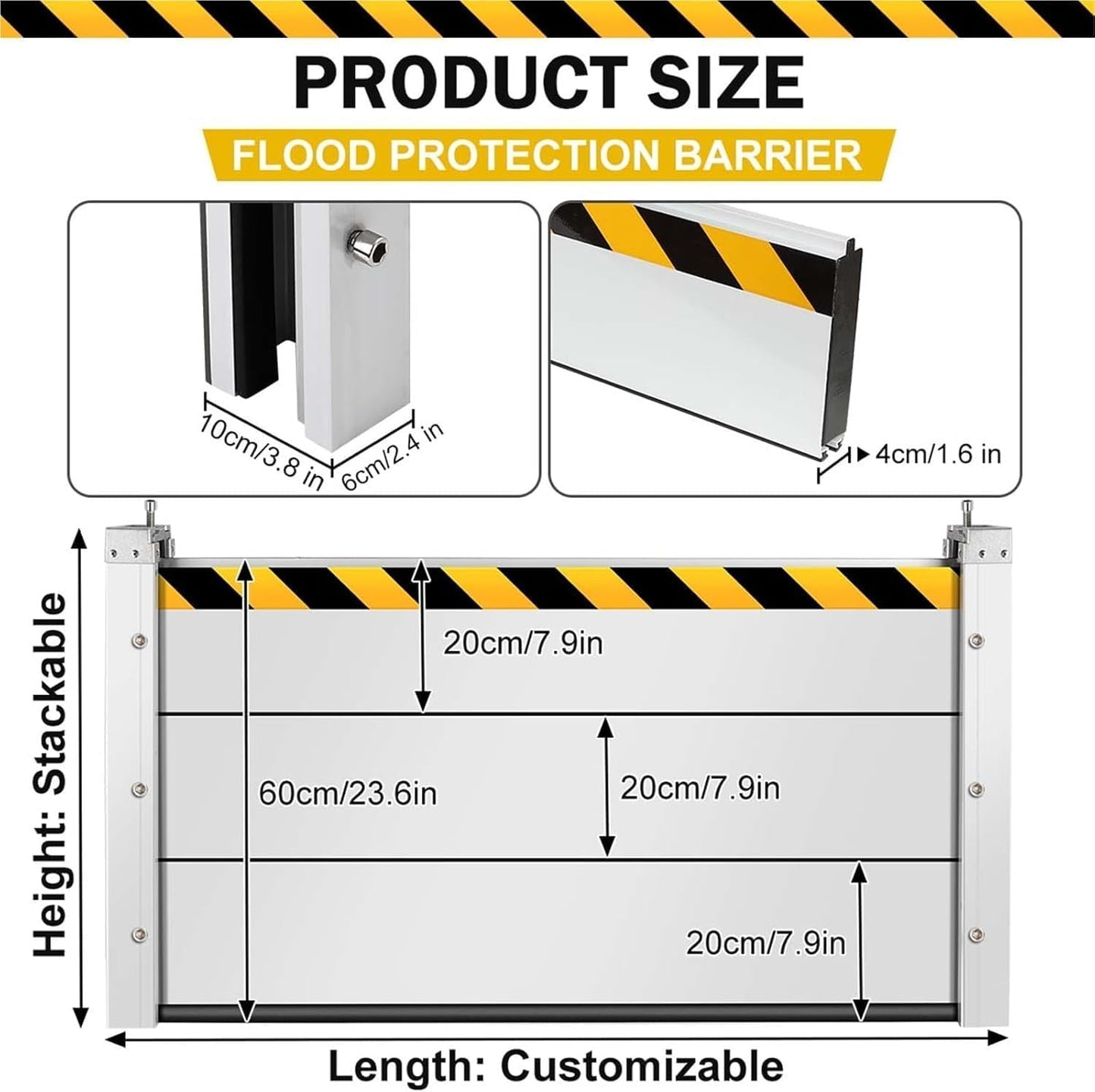 Reusable Heavy Duty Aluminum Flood Barriers for Home Exterior, Flood Protection Barriers Water Barrier Door Quick Detachable Garage Doors Detachable Mobile Rain Water Baffle ( H 31.5 inch L 6.5FT)