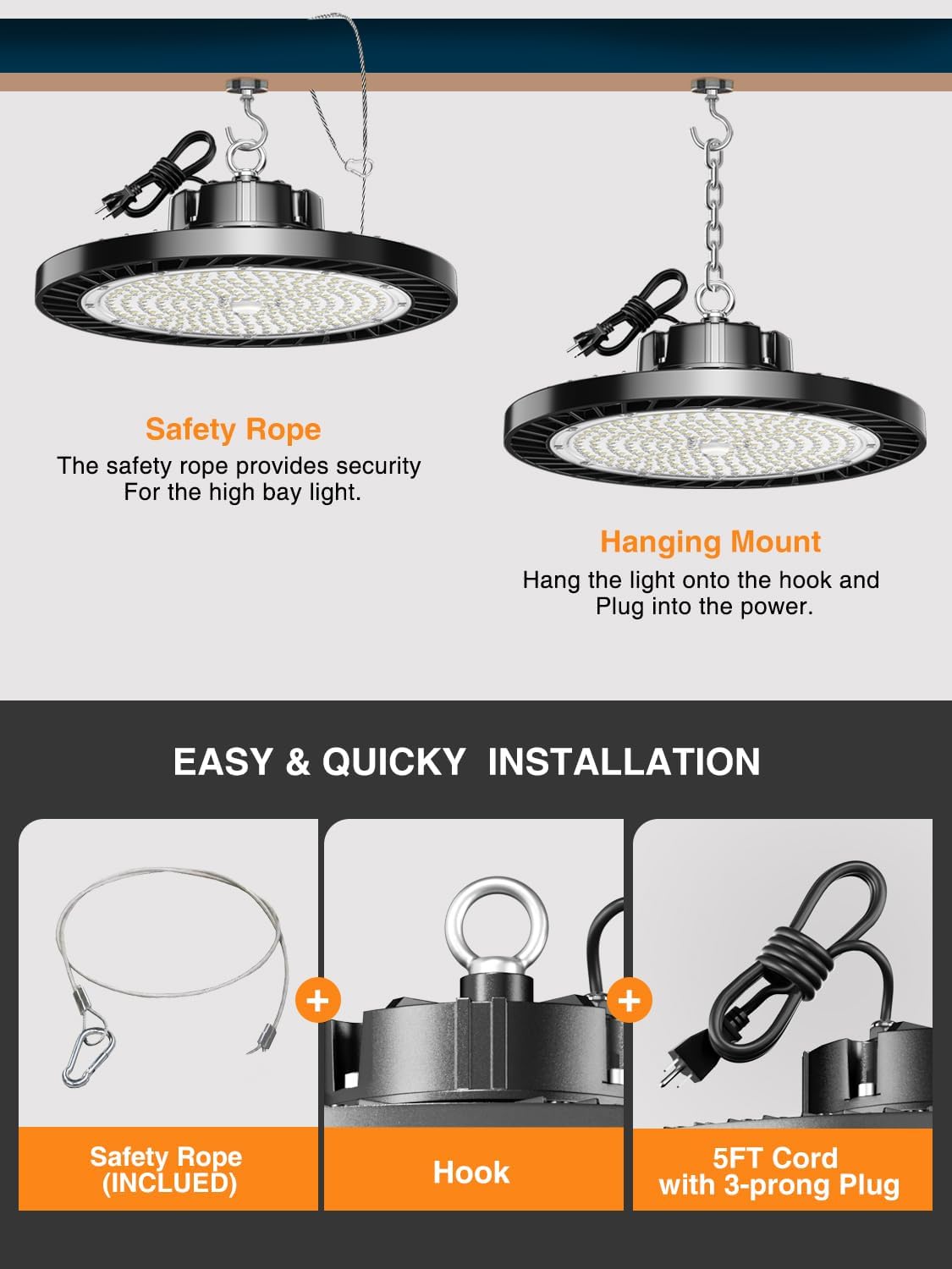 UFO LED High Bay Lights 5000K 150W 6 Pack, Led Shop Lights Commercial Bay Lighting for Garage Workshop Warehouse, Super Bright Daylight, 22500 LM, 120V, Power Cord Included