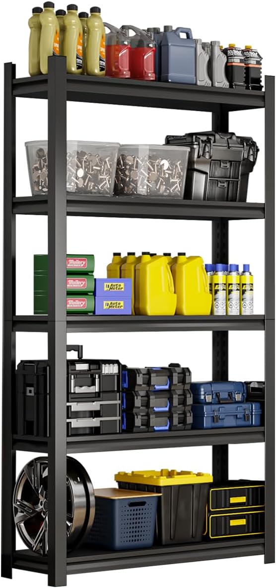 63''H Garage Shelving Heavy Duty, 1600LBS Storage Shelves, 5-Tier Adjustable Metal Shelve Storage Shelf Rack, Industrial Shelving Unit for Garage, Warehouse, Basement (23" W x 15.7" D x 63" H)