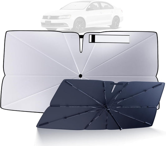 Windshield Sun Shade Umbrella for 2011-2018 Volkswagen VW Jetta Accessories: Custom Fit 210T Silver, Foldable Sunshade Front Window Sun Visor, Blocks UV Rays, Keeps Car Cool for S/SE/SEL/TDI/GLI