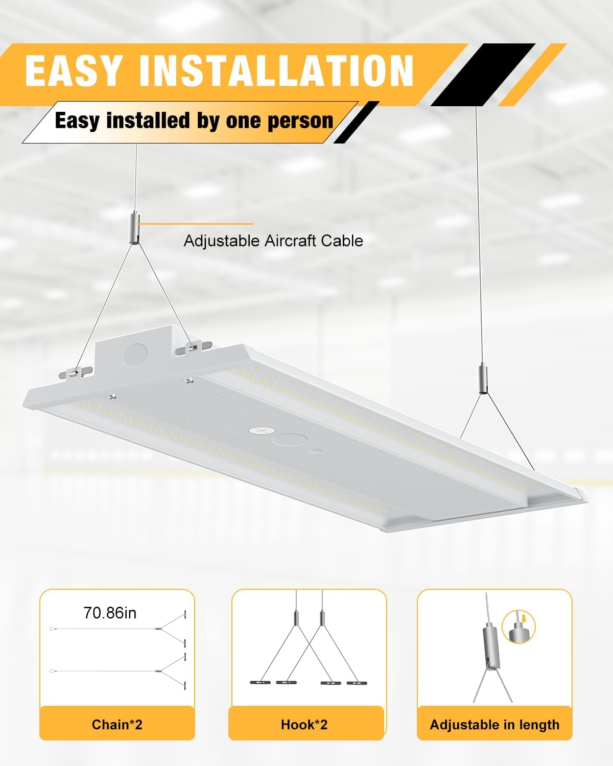 300W LED Linear High Bay Light, 45000LM Shop Light Commercial 120-277V, 5000K High Bay LED Shop Lights for Warehouse, Garage, Factory, UL Listed, 5 Years Warranty