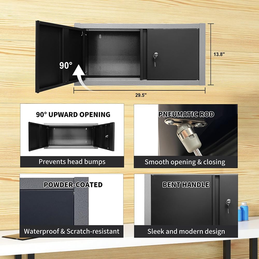 JZD Steel Garage Tool Cabinet System, for Workshop Basement Utility Room, Black and Grey, No Wall Mounting Needed