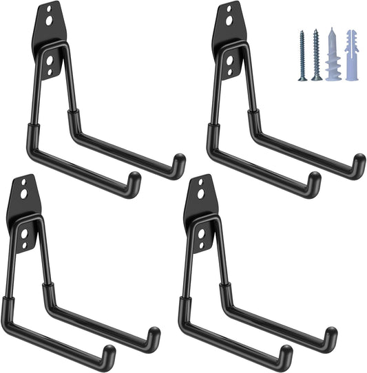 Heavy Duty Garage Hooks 4 Pack, 5.1 inch Medium U Shaped Hanger, Wall Mounted Storage System, Power and Garden Tool Organizer, for Hanging Ladders, Hose, Bulk Items and More