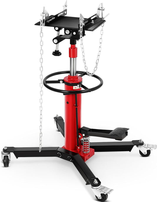 Transmission Jack, 1100lbs (1/2 Ton), 2-Stage Hydraulic Telescopic Jacks, Lifts 34"-68", with Foot Pedal & 360° Swivel Wheels, Ideal for Garage and Car Lifting, Heavy-Duty, Red
