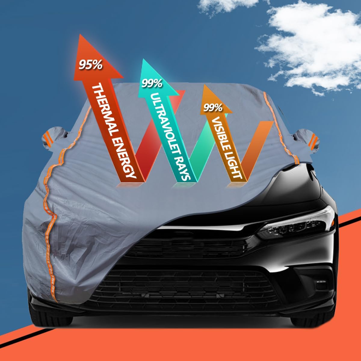 TUCAREST 6-Layers PEVA Premium Full Car Cover Fit for SUVs MPV Pickup Sedan hatchback Rain and snow protection, sun protection, UV protection, and protection of car paint surfaces-Silver Grey -Up 199"