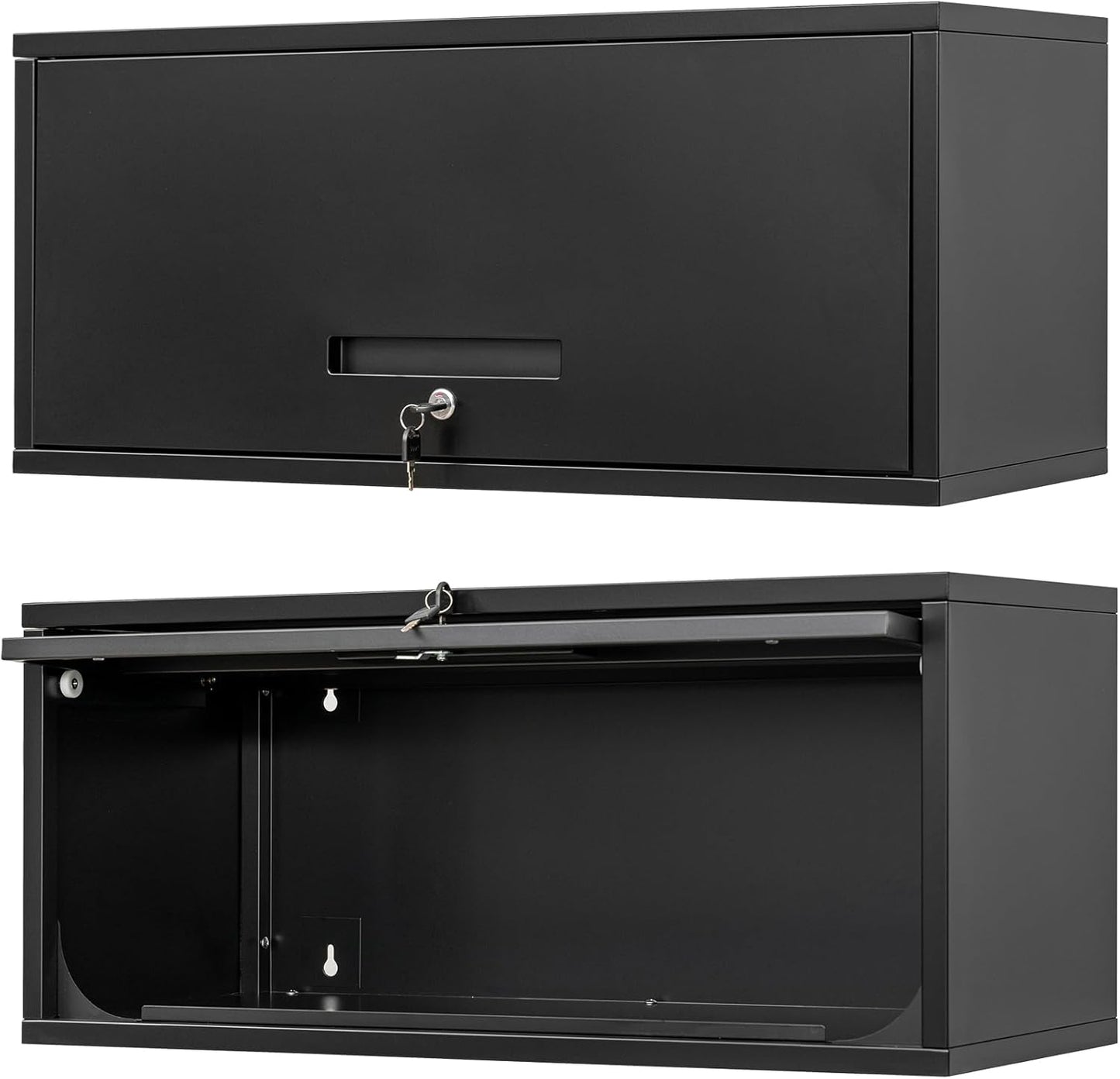 Metal Wall Storage Cabinet with Up-flip Door, Wall-Mounted Storage Cabinet for Garage, Warehouse, Home, Office, Assembly Required (Black, One Cabinet)