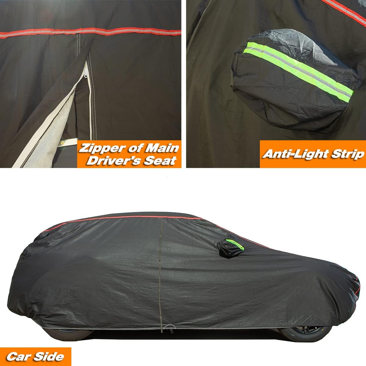 AUQDD 6-Layers PEVA New Material Truck Full Padded Car Cover Waterproof All Weather Weatherproof UV Sun Protection Snow Dust Storm Resistant Outdoor Exterior Custom Form-Fit Straps 180"-206" Black