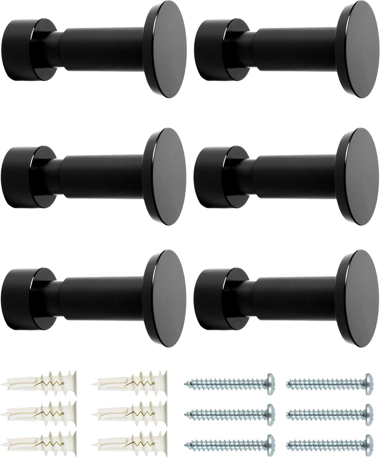 Screw Mount Round Hooks Constructed of Stainless Steel for Towels, Robes, Hats, Jackets in The Bathroom, Bedroom, Kitchen, Entry, and Backyard BBQ Pool Deck - Smooth Black, 6 Pack