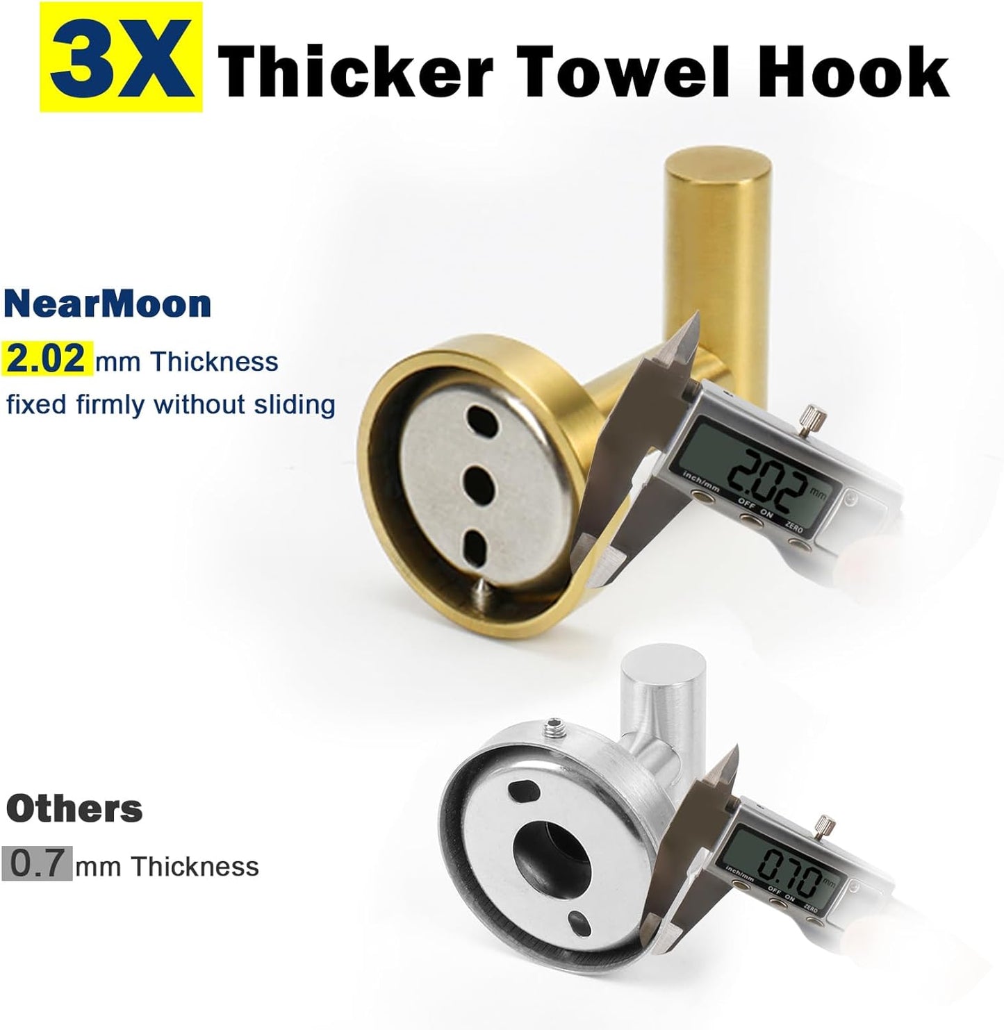 NearMoon Bath Towel Hooks- SUS 304 Stainless Steel Robe Hook Holder, Heavy Duty Coat Hook for Bathroom Livingroom Hotel Kitchen Garage, Wall Mounted (Brushed Gold, 4 Pack)