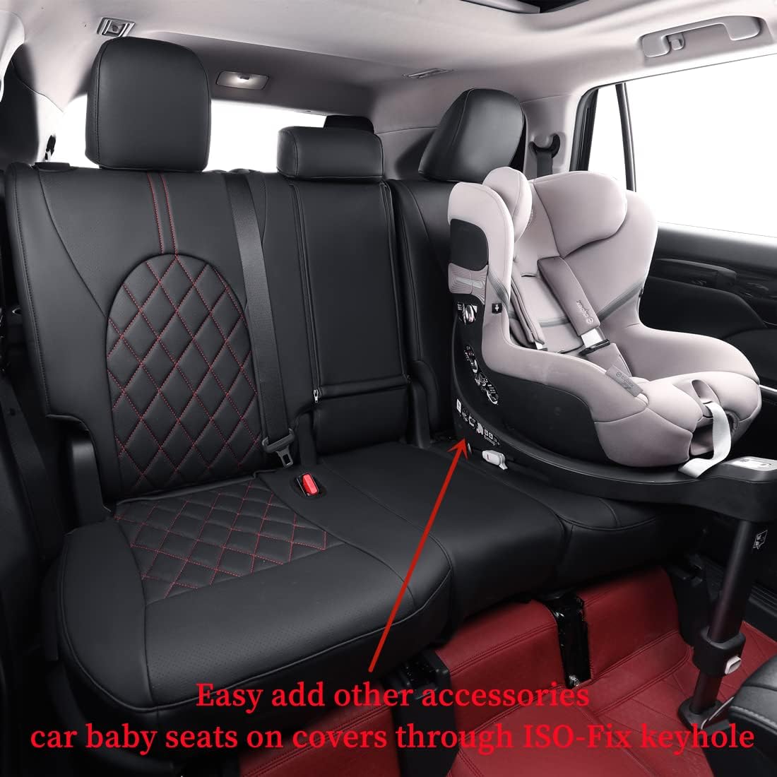 coverdream Custom Seat Covers Compatible with Select Toyota Camry Hybrid LE,Hybrid SE 2018 2019 2020 2021 2022 2023 Models - Leatherette (Black/Red,Full Set)