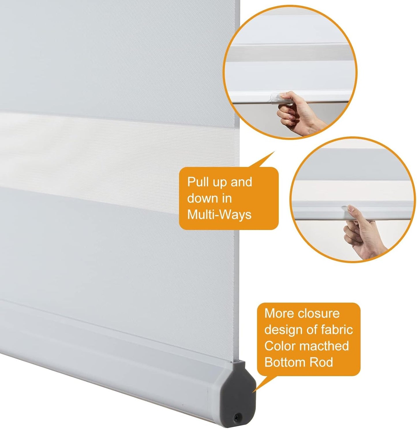 Persilux Zebra Blinds Cordless, Zebra Roller Shades for Windows (32.5" W x 72" H, White) Light Filtering Day and Night Window Drapes Sheer Shades for Home, Bedroom and Sliding Door Easy to Install