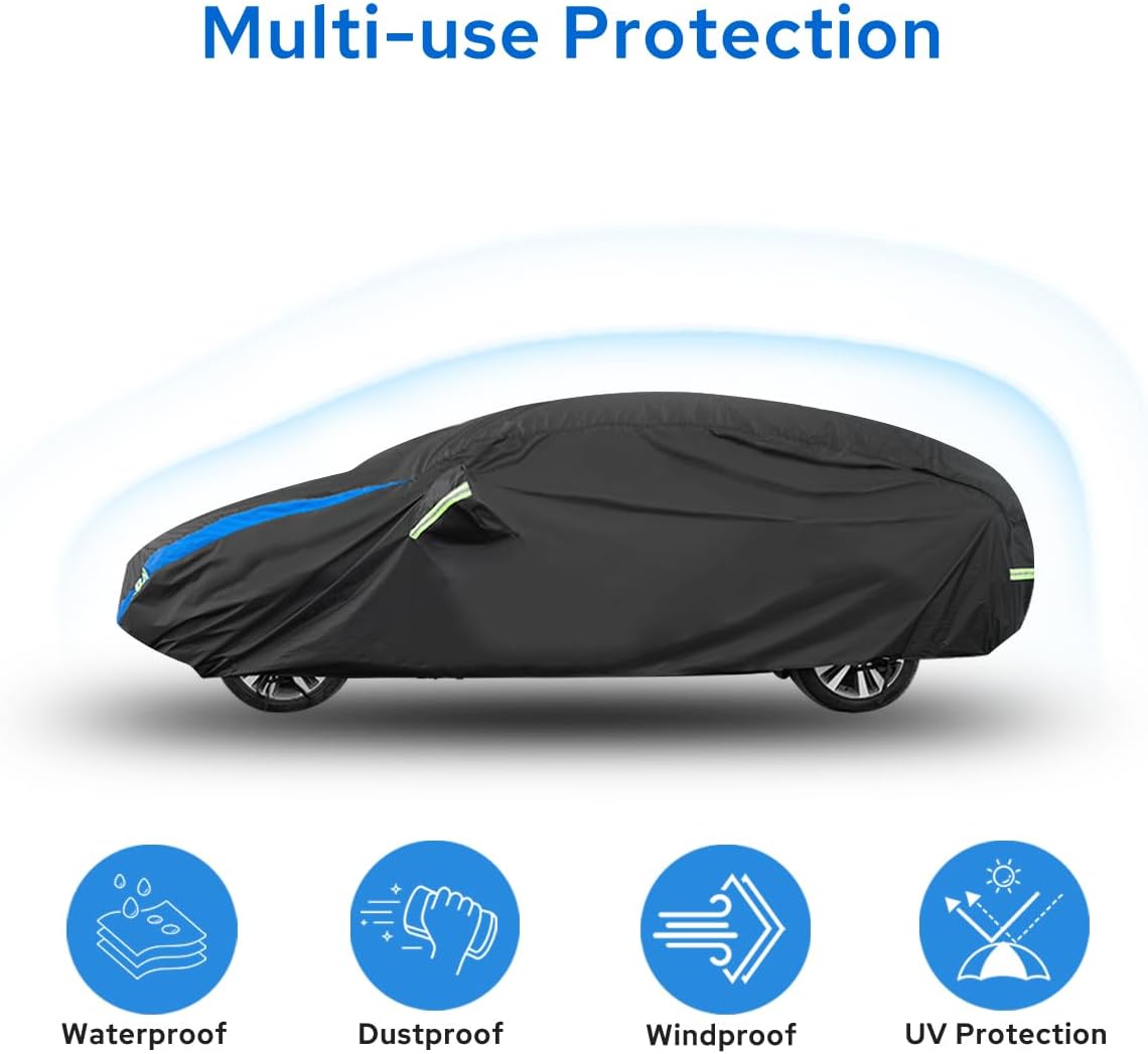 Avecrew Car Cover for Tesla Model 3 2017-2025, Custom Fit Full Exterior Cover with Charging Port and Breathable Ventilation Mesh, Waterproof All Weather Outdoor Rain Snow Sun Protection Cover