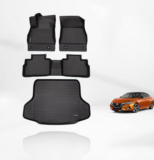 KELCSEECS Floor Mats & Cargo Liner Custom for 2025 2024 2023 2022 2021 2020 Nissan Sentra All Weather Floor Liners Car Mats Cargo Mat Nissan Sentra Floor Mats Trunk Mat Accessories Trunk Liner