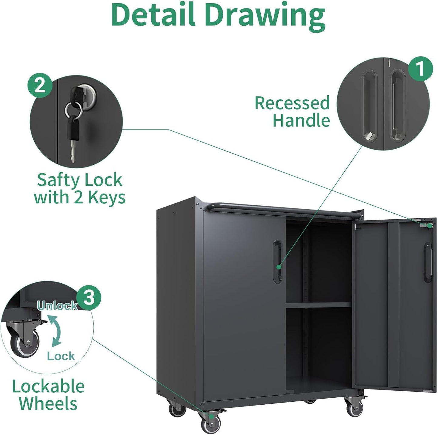 Metal Tool Cabinet,Garage Storage Cabinet System,Wall Cabinet & Locking Rolling Tool Cabinet with Doors and Adjustable Shelves,Steel Tool Cabinets for Home,Office (7 Pcs-StyleA, Black)