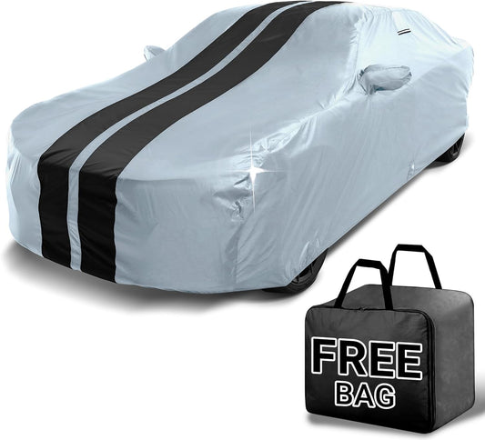 iCarCover Custom Car Cover for Buick Regal (1988-2020) Waterproof All-Weather Rain Snow UV Sun Protector Full Exterior Indoor Outdoor Car Cover (Stripe - Gray/Black)