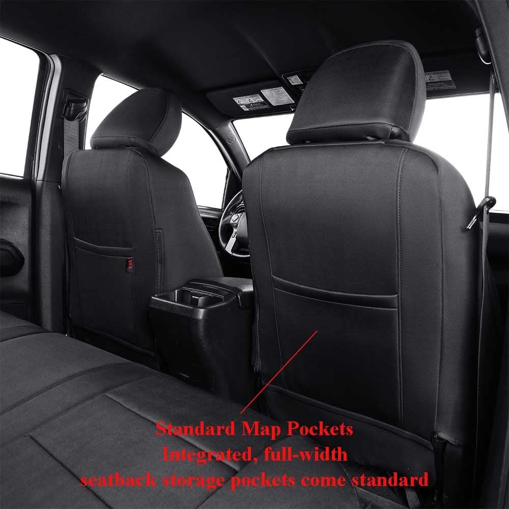 EKR Custom Fit Tacoma Neoprene Car Seat Covers for Select Toyota Tacoma 2016 2017 2018 2019 2020 2021 2022 2023 Double Cab/Crew Cab - Full Set, Neoprene (Black)