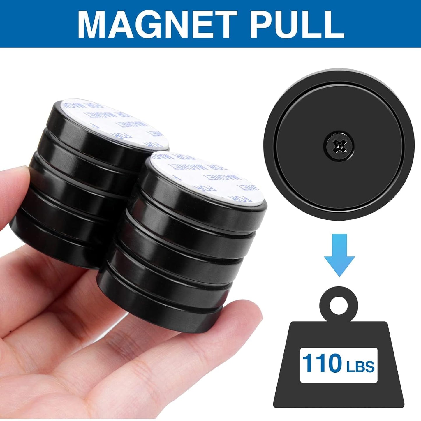 LOVIMAG 50 Pack Strong Neodymium Magnets, 110 LBS Black with Screws for Wall Mounting, Kitchen Doors, Rare Earth for Holding Tools, Lifting, Tool Organizer