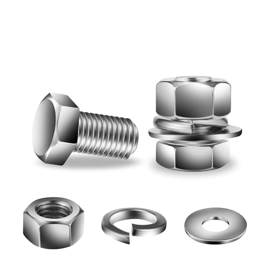 1/2-13 x 3/4" Hex Head Screw Bolt, Nuts, Flat & Lock Washers, 20Pcs 18-8 (304) Stainless Steel, Fully Threaded, by SG TZH
