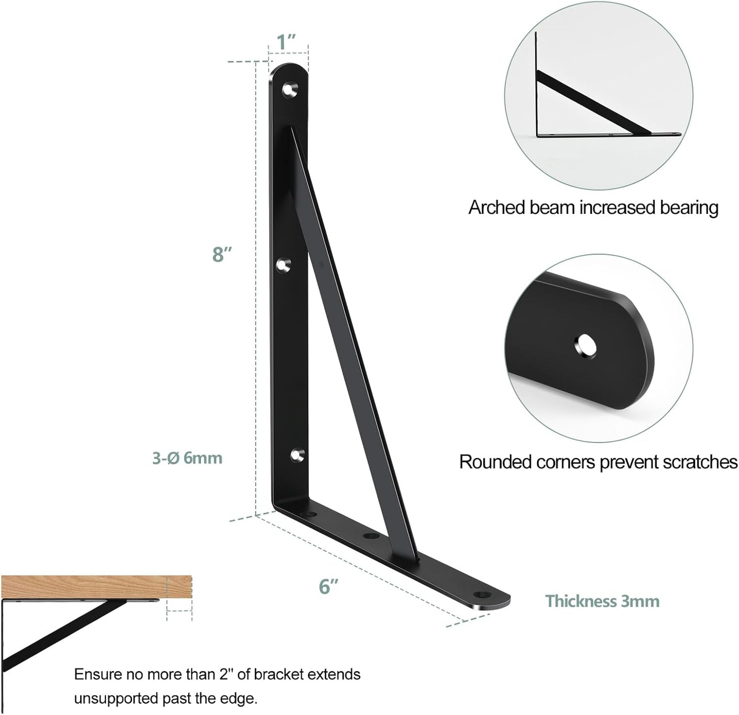 4 Pack L8 x H 6" Black Heavy Duty Shelf Brackets with Screws Metal Shelf Brackets Shelf Support Angle Brackets for Shelves L Brackets Heavy Duty Floating Shelf