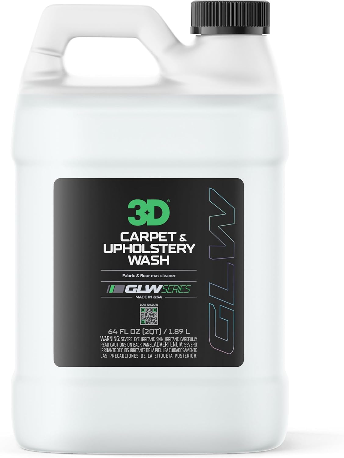 3D Carpet & Upholstery Cleaner, GLW Series | Ultra Powerful Stain Eliminator | Car Carpet, Seats, Floor Mats | Hyper Thick Foam | Fresh Scent | DIY Car Detailing | 64 oz