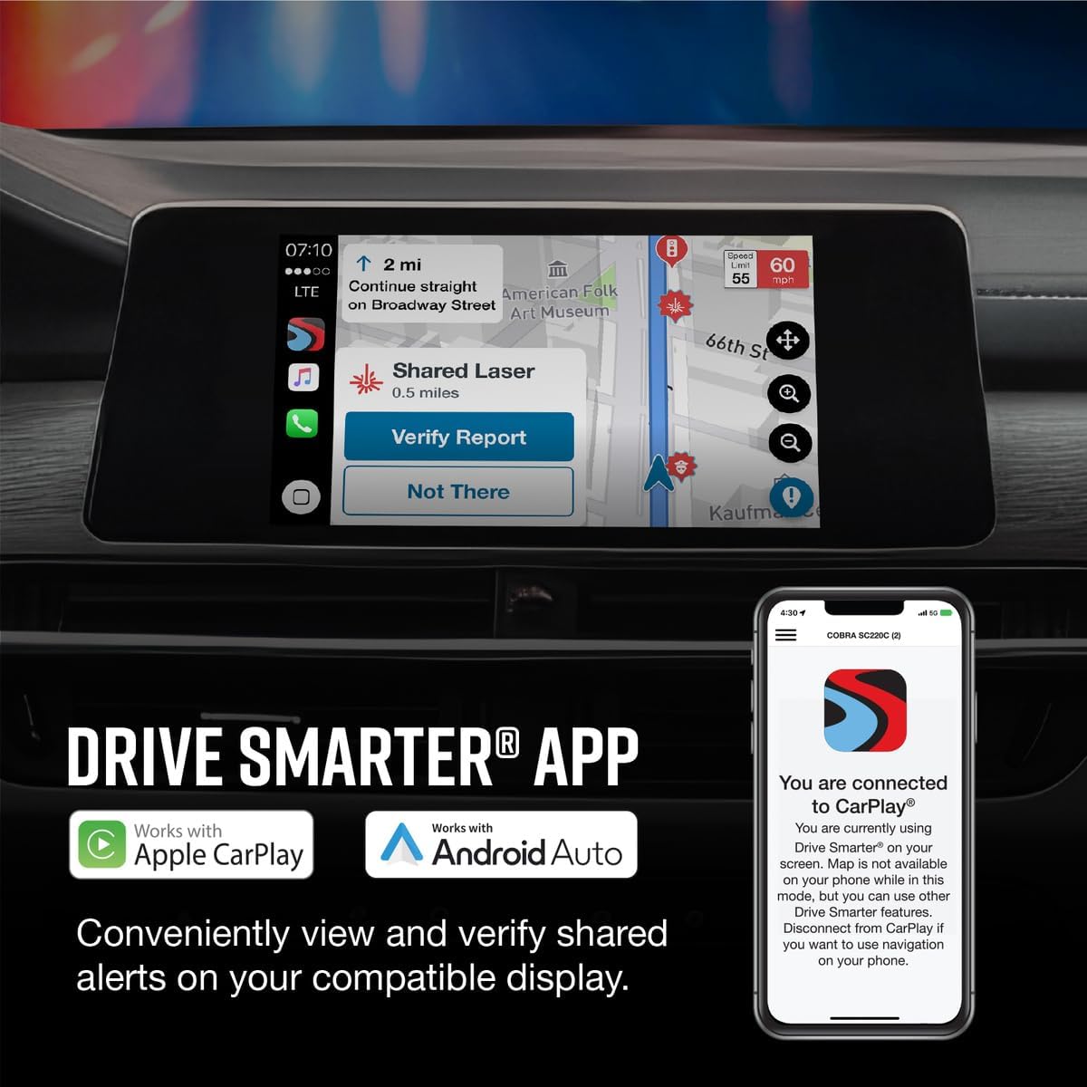 Cobra Smart Dash Cam with Interior Cam (SC 201) - Full HD 1080P Resolution, Built-in WiFi & GPS, Live Police Alerts, Incident Reports, Emergency Mayday, Drive Smarter App, 16GB SD Card Incl.