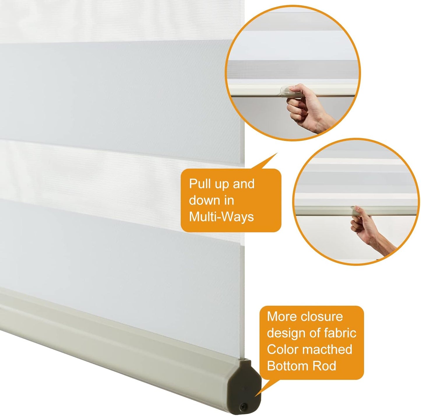 Persilux Cordless Zebra Blinds for Indoor Windows, Free-Stop Cordless, Light Filtering Sheer Shades Dual Layer for Day and Night, Roller Shades for Home (35.5" W X 64" H, Cream)