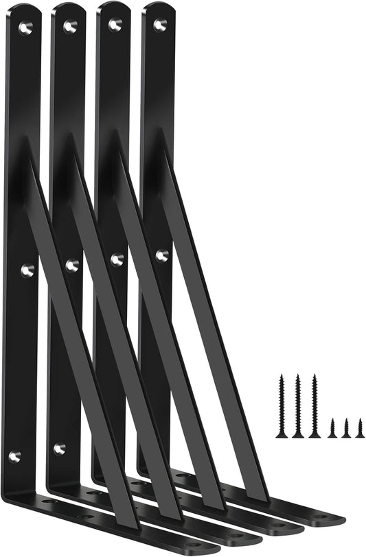 6 Pack L11 x H 8" Black Heavy Duty Shelf Brackets with Screws Metal Shelf Brackets Shelf Support Angle Brackets for Shelves L Brackets Heavy Duty Floating Shelf