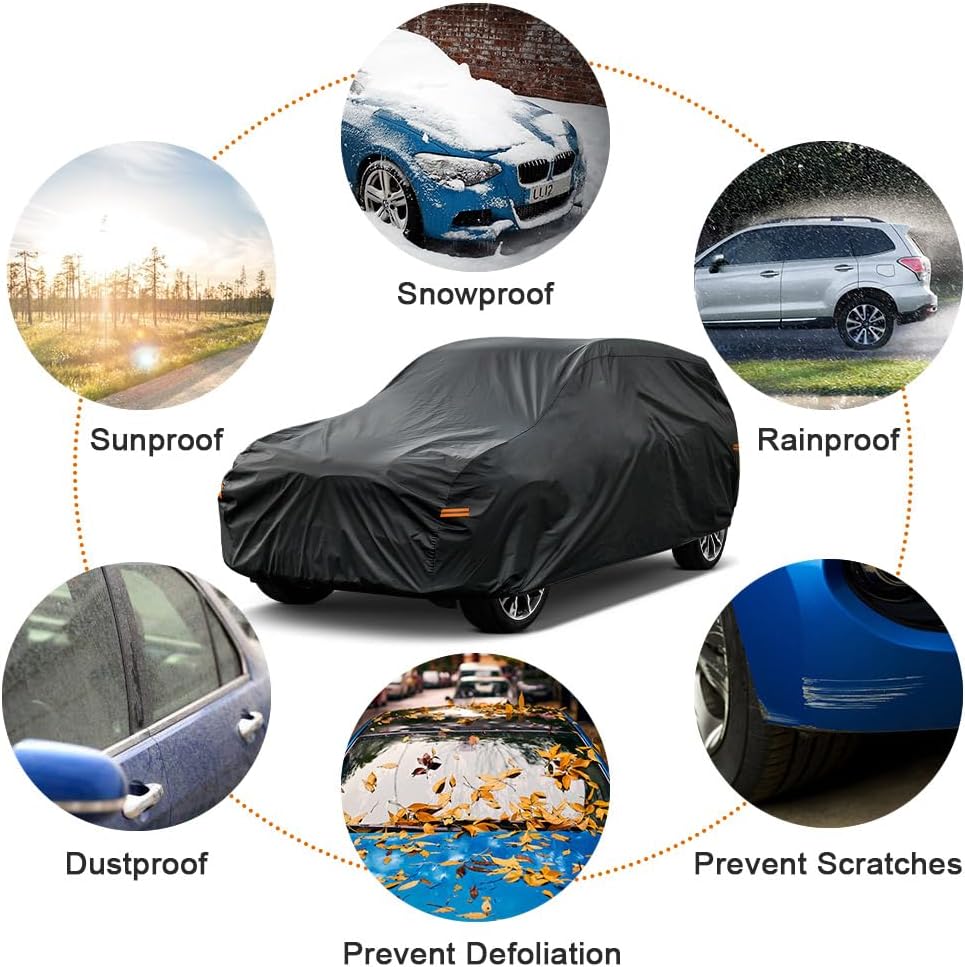 Kayme 7 Layers SUV Car Cover Custom Fit for Dodge Durango（2004-2025 Waterproof All Weather for Automobiles, Outdoor Full Cover Rain Sun UV Protection.Black