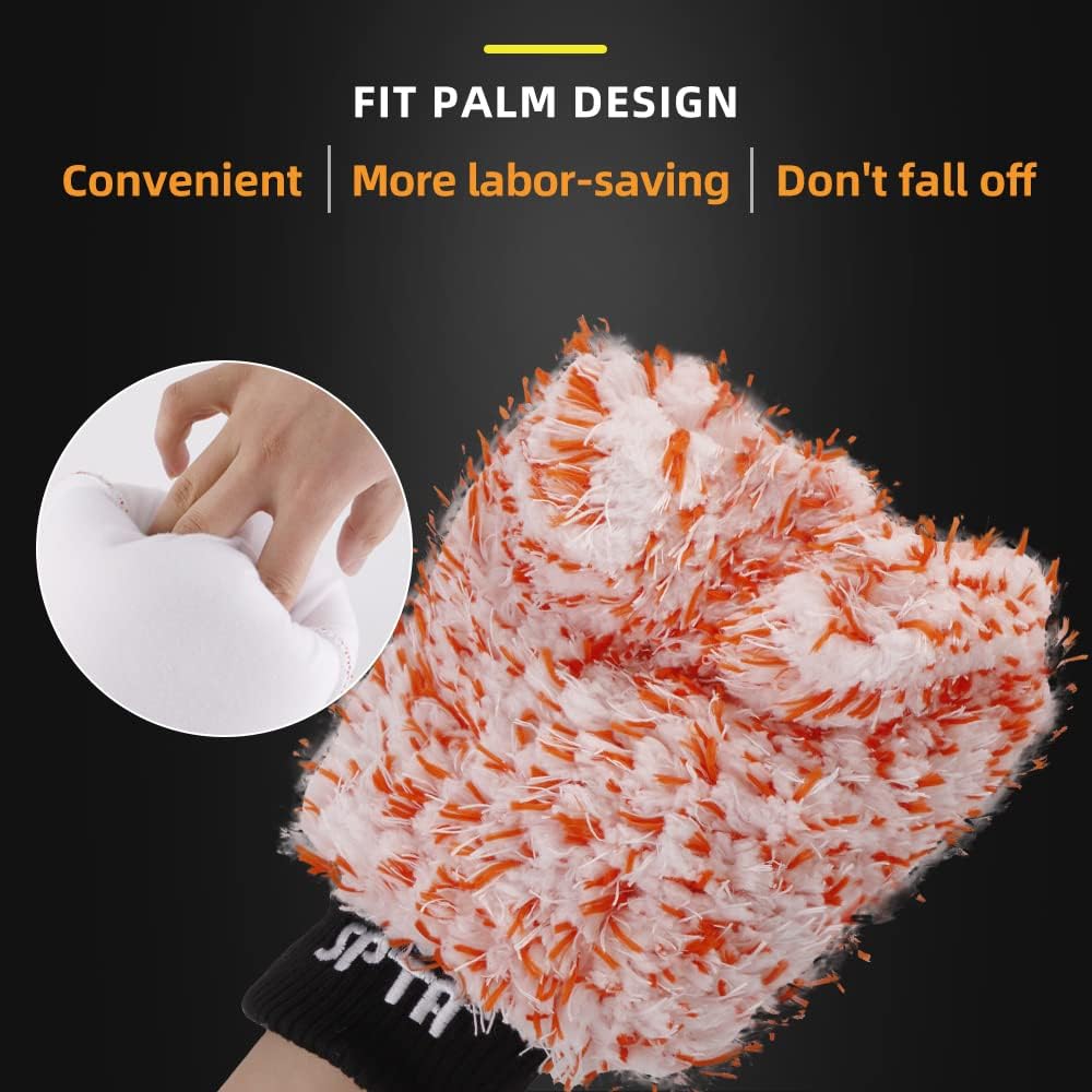 SPTA Microfiber Car Wash Mitt, 3Pcs Sponge Glove Wrapped in Soft, Plush Fiber Cloth Material, Safe Washing with Any Soap, Bucket, Foam Gun, Foam Cannon, Other Cleaning Supplies - MFICWMT