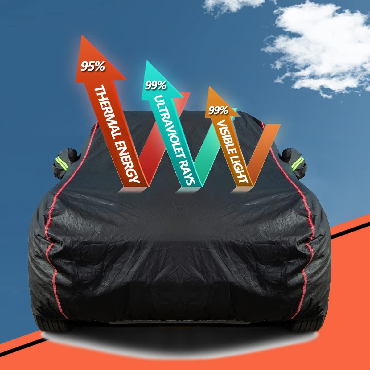 AUQDD 6-Layers PEVA New Material Sedan SUV Full Padded Car Cover Waterproof All Weather Weatherproof UV Sun Protection Snow Dust Storm Resistant Outdoor Exterior Custom Form-Fit Straps 178"-190" Black