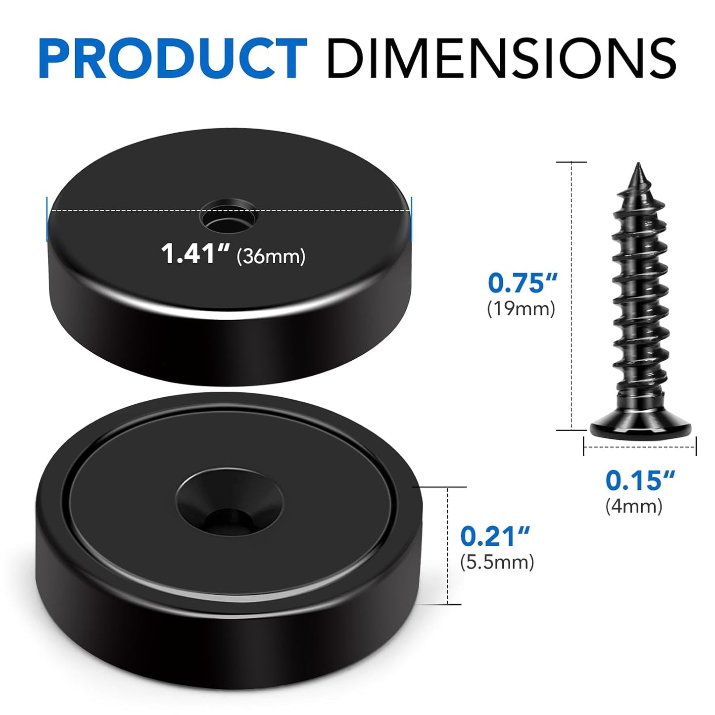 MIKEDE Heavy Duty Magnets with Hole, 150LB Strong Magnets, Black Pot Magnet with Screw for Wall Mounting, Rare Earth Magnet Round Base Cup Magnet for Holding Tools Lifting, Door - 6 Pack