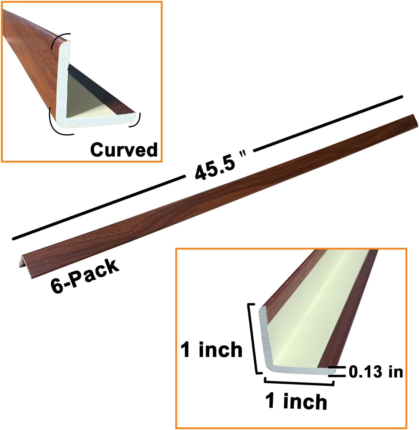 Wall Corner Protector 6PCS 45" Corner Molding Trim White Wood Grain Corner Trim Decorative Strips for Door and Window Frames Mirror Edges Ceramic Tiles, and Wooden Wall Edges.