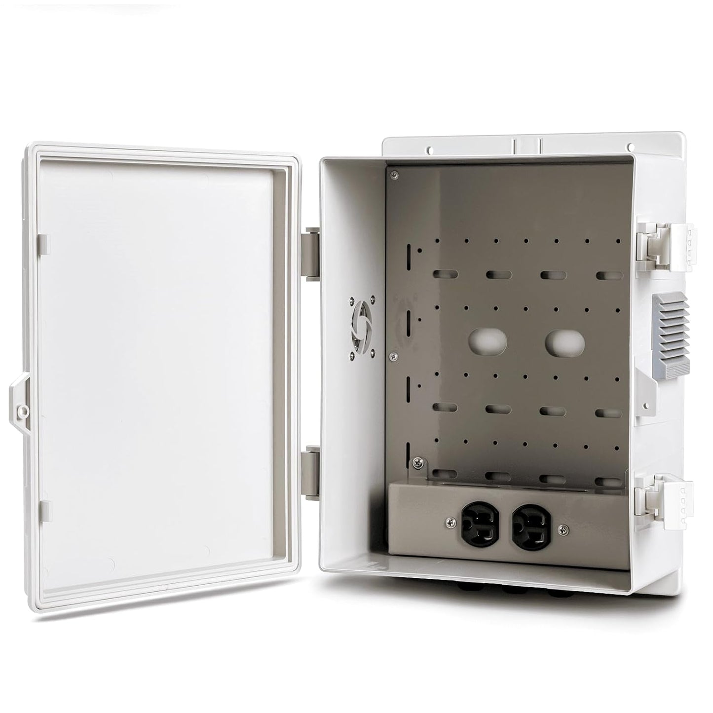 Outdoor Electrical Junction Box, ABS Water Resistant Enclosure with Internal Mounting Panel & Hinged Cover (13" H* 9.2" L* 4.6" W & Outlet)