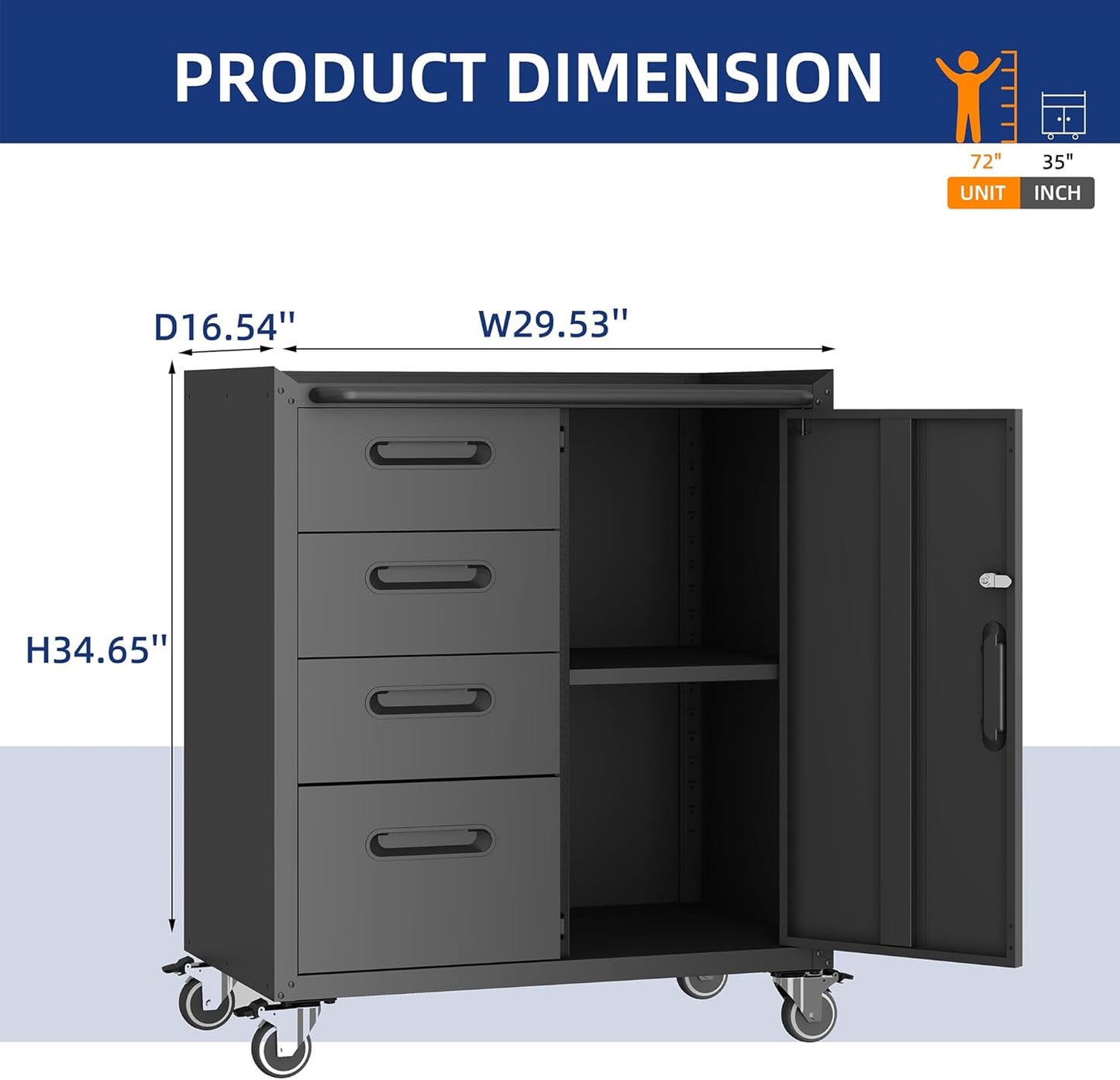 Metal Tool Cabinet,Garage Storage Cabinet System,Wall Cabinet & Locking Rolling Tool Cabinet with Doors and Adjustable Shelves,Steel Tool Cabinets for Home,Office (2 Pcs-StyleF, Black)