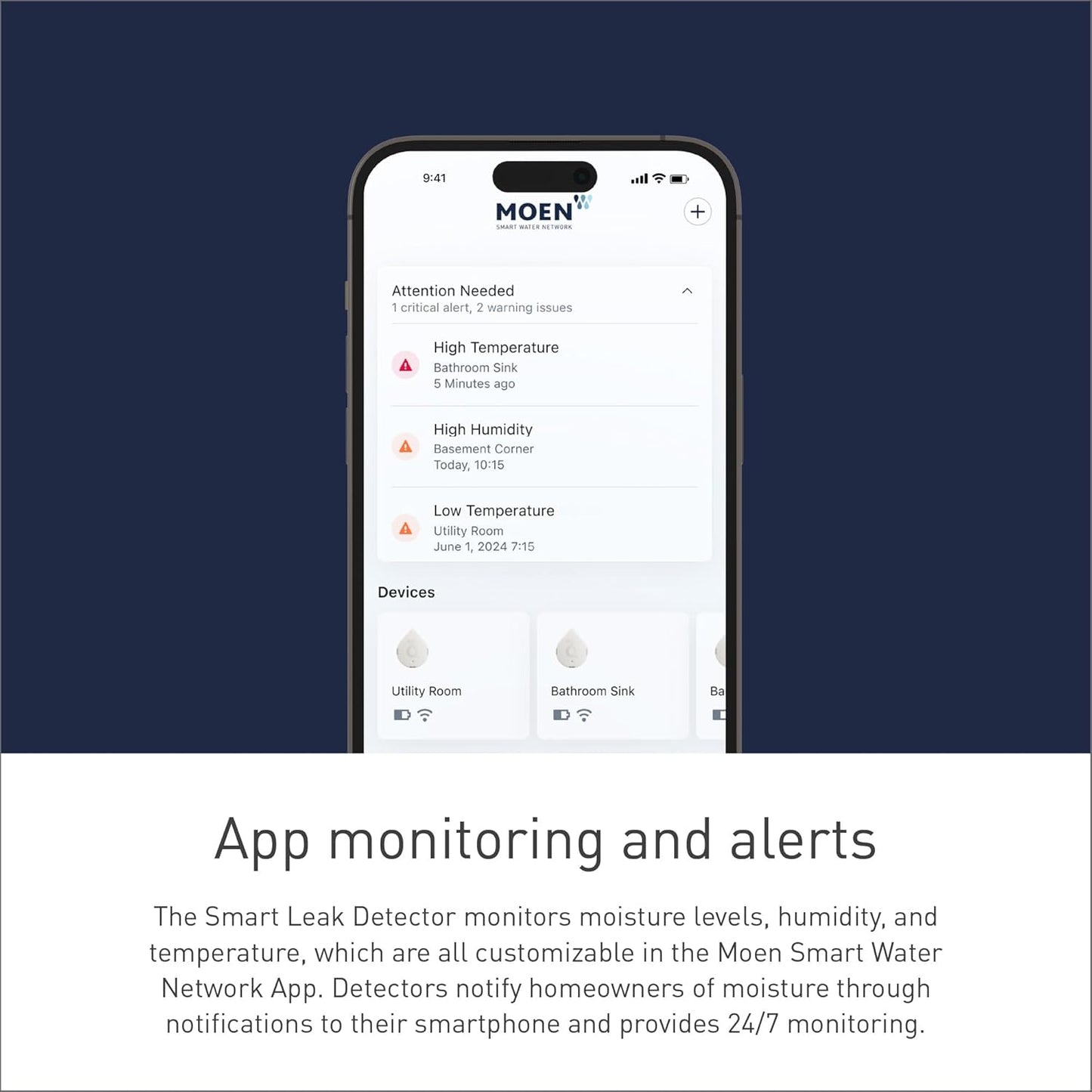 Moen White Flo Smart Water Leak Detector, Water Sensor Alarm for Home, 3-Pack, 920-005