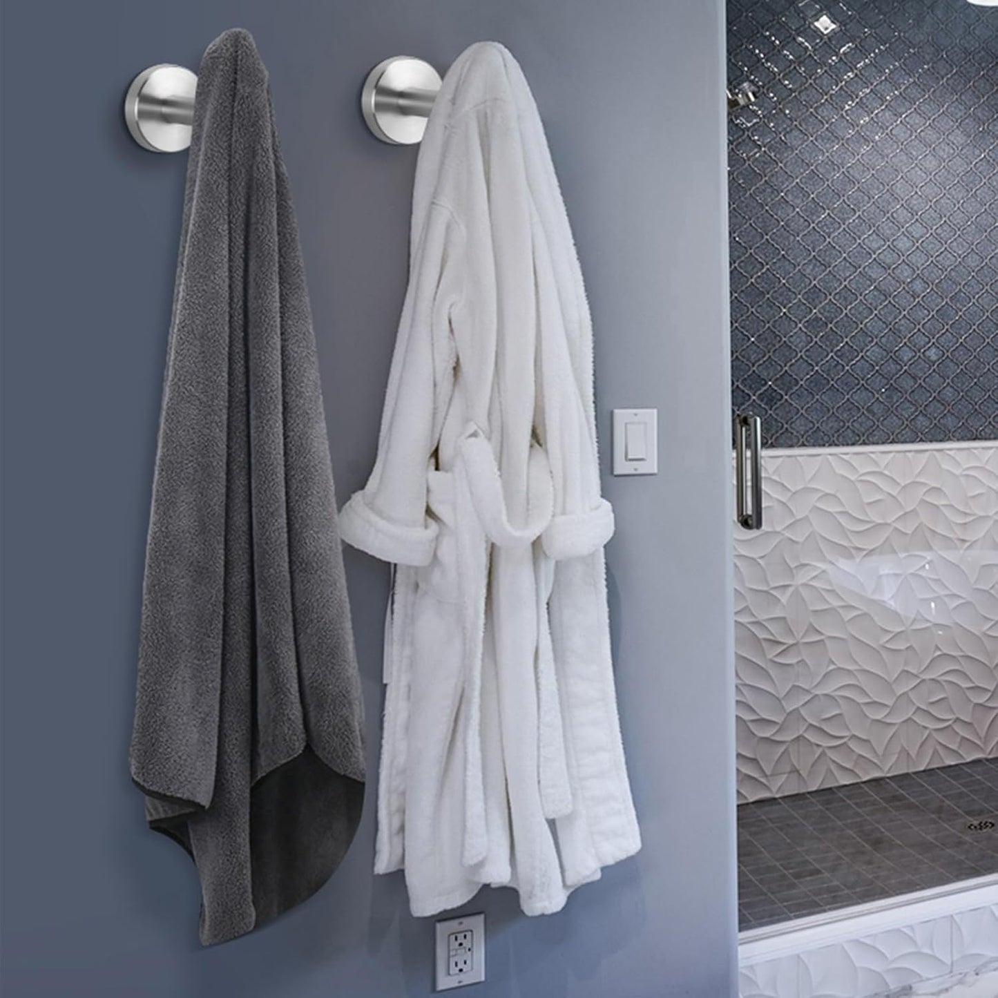 NearMoon Bath Towel Hooks- SUS 304 Stainless Steel Robe Hook Holder, Heavy Duty Coat Hook for Bathroom Livingroom Hotel Kitchen Garage, Wall Mounted (Brushed Nickel, 16 Pack)