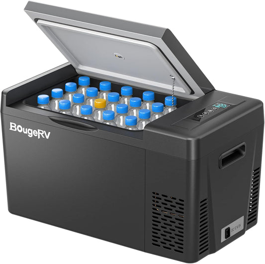 BougeRV 12 Volt Refrigerator 12V Car Fridge 23 Quart Portable Freezer Compressor Cooler 12/24V DC 110~240V AC for Truck Van RV SUV Boat Travel Camping Road Trips Tailgating -8℉~50℉ (Black)