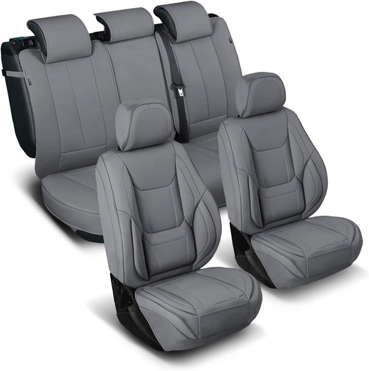Coverland Custom Car Seat Covers Compatible with 2019-2025 RAM 1500 Crew Cab - Premium Leather Non-Slip Memory Foam Waterproof Cover Interior Protector Full Set-Dark Gray [See Size Chart-Size X122]